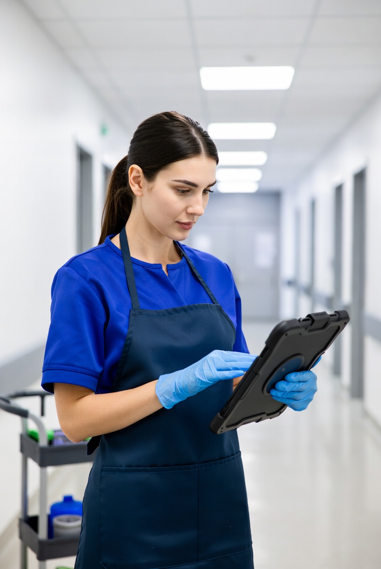 Warehouse worker using app