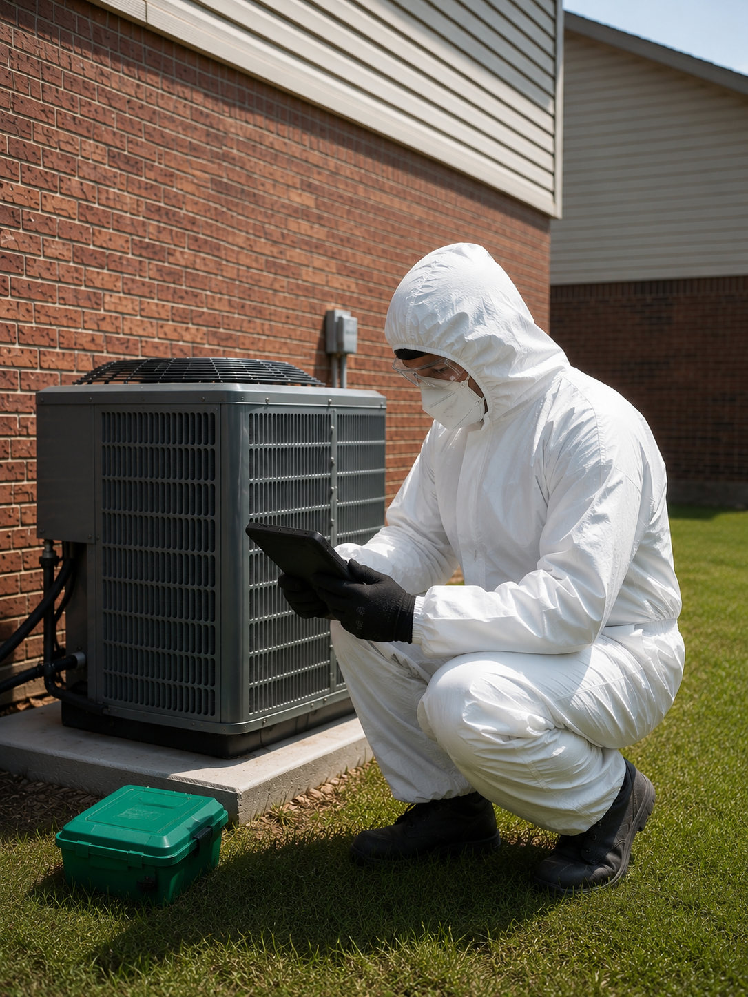 Pest control worker using app