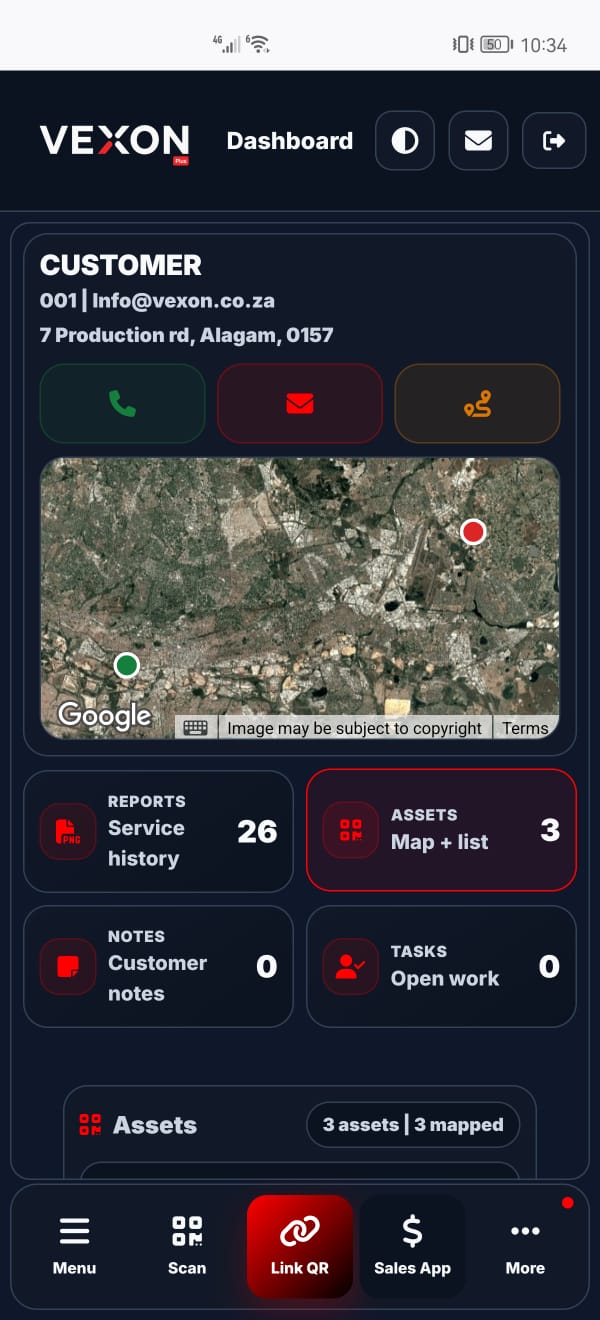 VEXON mobile menu screenshot