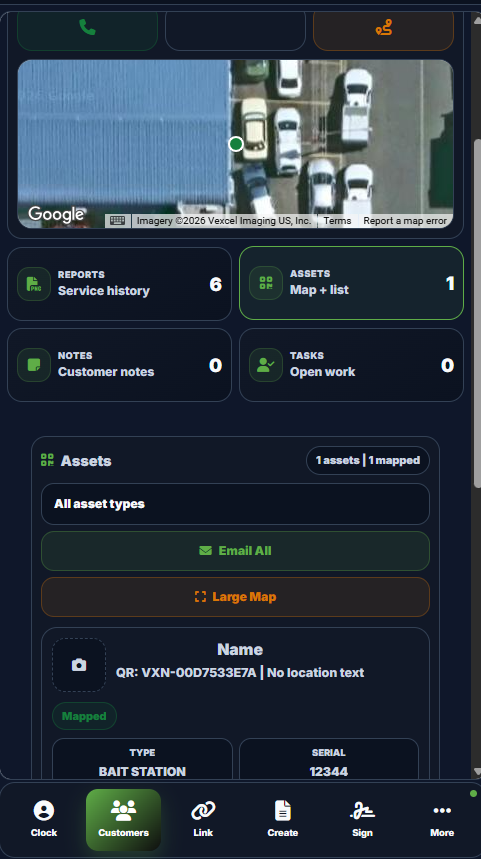 VEXON map and QR scan screenshot
